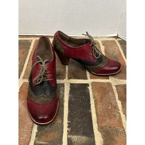 L'Artiste by Spring Step Bardot Red Brown Leather Pumps Heels Oxford US Sz 6.5